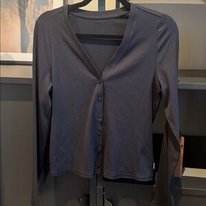 Vuori Long Sleeve Pose Cardigan, Ribbed- Black, Size Large